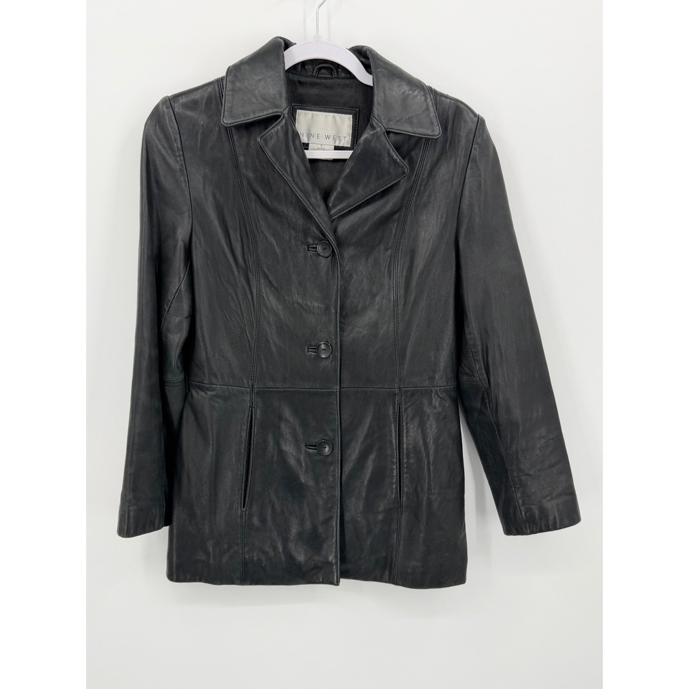 Nine West Leather Jacket Women S Petite Black Button Up Professional Blazer